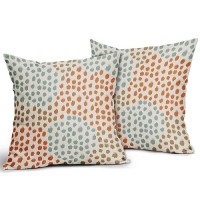 Blue Orange Brown Pillow Covers 18X18 Set Of 2 Fall Colored Art Dot Decorative Throw Pillows Trendy Print Outdoor Pillowcase Hol