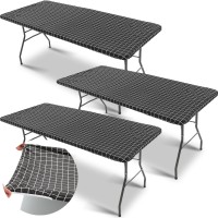 3 Pcs Plastic Picnic Table Cover Checkered Tablecloth Fitted Rectangular Table Cloth 30 X 72 Inch Vinyl Waterproof Flannel Backe