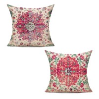 Vakado 20X20 Set Of 2 Throw Pillow Covers Boho Hot Pink Decorative Pillows For Couch Farmhouse Outdoor Cushion Covers Vintage Ru