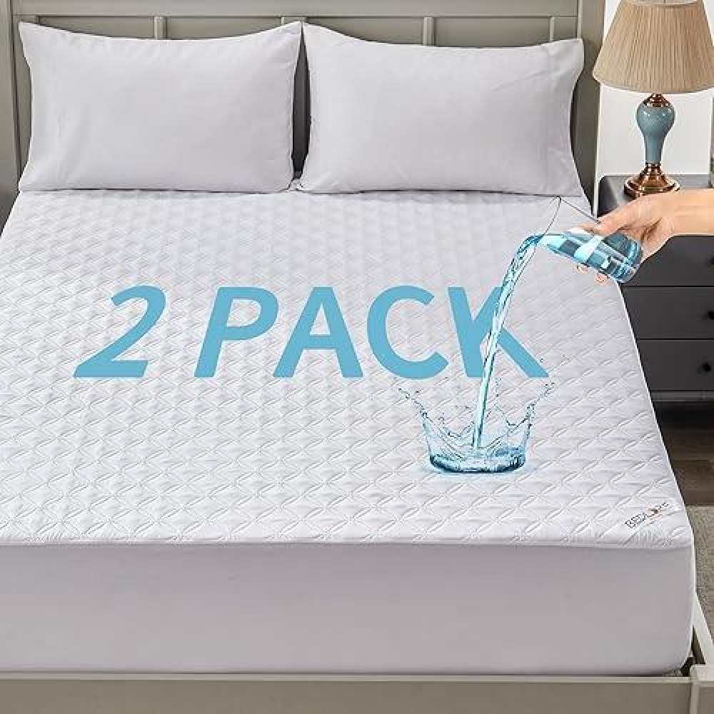 2 Pack Waterproof Mattress Protector  Twin Size Mattress Pad With Deep Pocket Fitted Up To 6-15 Inches  Soft Noiseless Single Bed Mattress Cover For Bedroom  Dorm Room