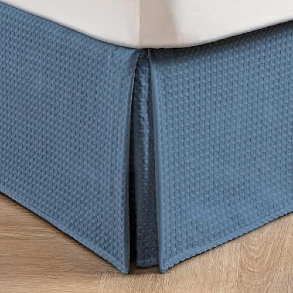 Miye Pleated Waffle Weave Bed Skirt Tailored Dust Ruffle 12 Inch Drop Easy Fit Machine Washable Blue Twinxl 12 Drop