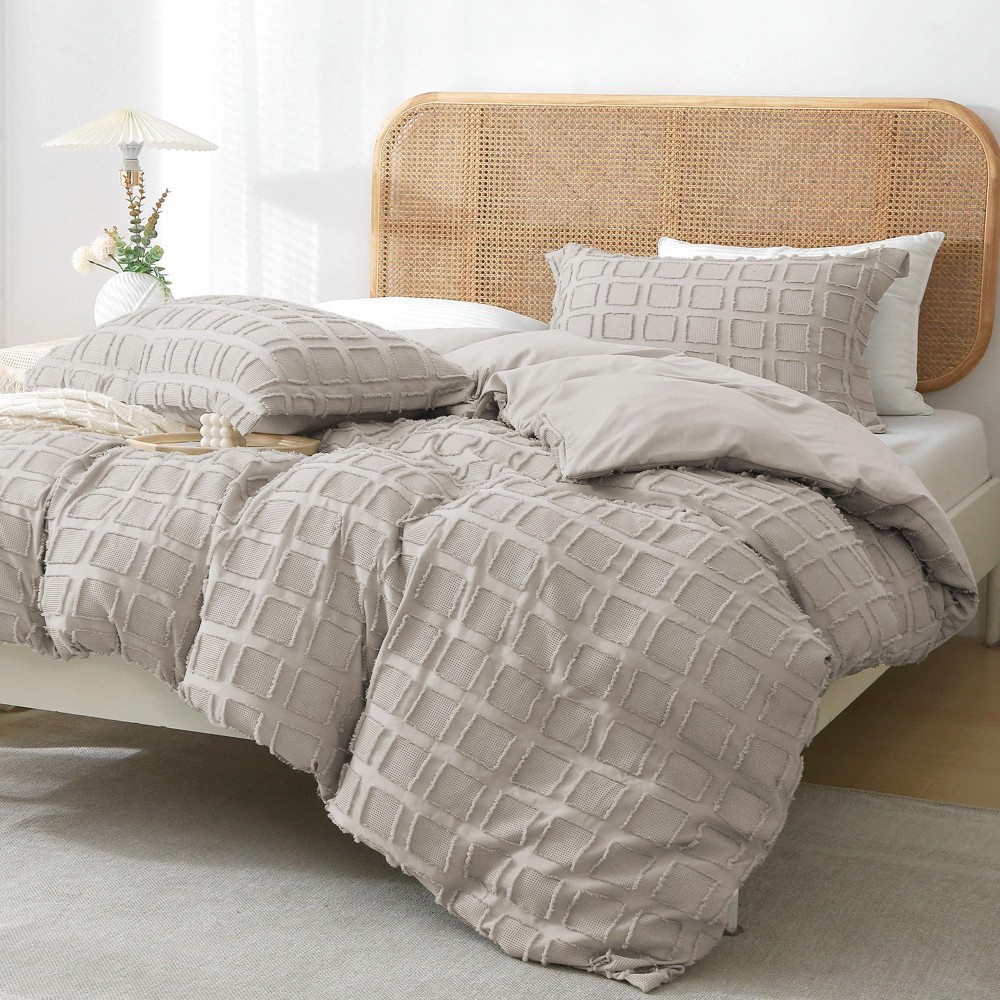 Mildly Waffle Weave Duvet Cover Set Oatmeal Tufted Duvet Cover 100 Washed Microfiber Soft Breathable Textured Comforter Cover