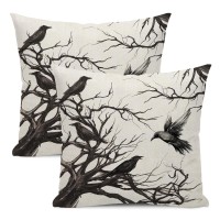 Yxuiyal Halloween Pillow Covers 18X18 Inch Set Of 2 Black Crows Branch Decorative Farmhouse Throw Pillow Covers Outdoor Hallowee