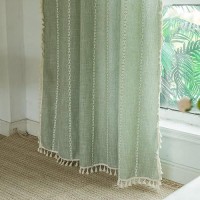 Deeprove Green Boho Curtains 108 Inches Long For Bedroom Living Room Balcony  Bohemian Embroidery Cotton Linen French Country Window Treatment Tassel Drape Extra Long  W52 X L108 1 Panel  Sage