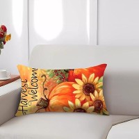 Fall Throw Pillow Covers 12X20 Inch Set Of 4 Autumn Pumpkin Sunflower Decorative Farmhouse Pillow Cases Linen Couch Cushion Cove