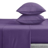 Cozylux Hotel Luxury King Bed Sheets Set 1800 Series 4Piece Embroidered Microfiber Purple Sheets Double Brushed 16 Deep P