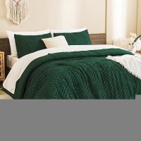 Andency Dark Emerald Green Comforter King Size Set 3 Pieces Boho Bedding Set Collections Farmhouse Tufted Forest Green Beddi