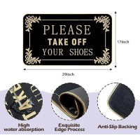 Funny Welcome Mats Please Take Off Your Shoes Mat For Entrance Indoor And Outdoor Personalized Mats Anti-Slip Novelty Gift Mat 17 X 29 Inch (Black)