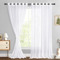 Hiasan White Sheer Curtains For Bedroom With Tiebacks Lightweight Breathable Voile Drapes Light Filtering Grommet Window Curtai