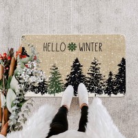 Whomeaf Christmas Black Tree Doormat Winter Cold Forest Snowflake Xmas Door Mats Entrance Low Profile Front Mat Christmas Rugs N