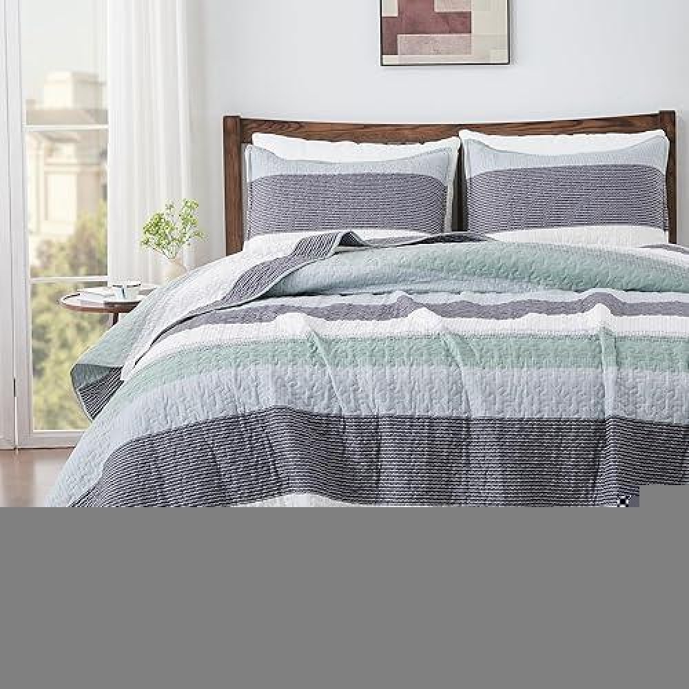 Andency Black White Striped Oversized King Quilt Set  3 Pieces (1 Quilt And 2 Pillowcases) Patchwork Bedspread Coverlet Set  Soft Lightweight Quilted Bedding Set(Super King-120X120Inch