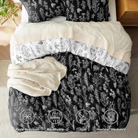 Bedsure Duvet Cover Queen Size Reversible Floral Duvet Cover Set With Zipper Closure Black Bedding Set 3 Pieces 1 Duvet Cov