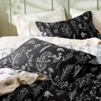 Bedsure Duvet Cover Queen Size Reversible Floral Duvet Cover Set With Zipper Closure Black Bedding Set 3 Pieces 1 Duvet Cov