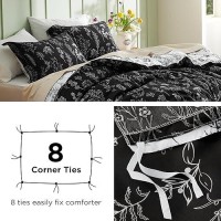 Bedsure Duvet Cover Queen Size Reversible Floral Duvet Cover Set With Zipper Closure Black Bedding Set 3 Pieces 1 Duvet Cov