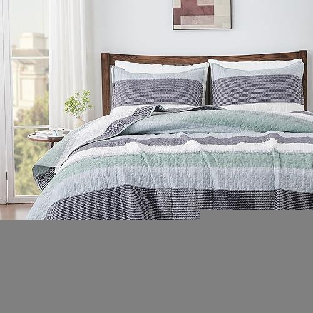 Andency Mint Green Striped Oversized King Quilt Set  3 Pieces (1 Quilt And 2 Pillowcases) Patchwork Bedspread Coverlet Set  Soft Lightweight Quilted Bedding Set(128X120Inch