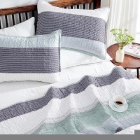 Andency Mint Green Striped Oversized King Quilt Set  3 Pieces (1 Quilt And 2 Pillowcases) Patchwork Bedspread Coverlet Set  Soft Lightweight Quilted Bedding Set(128X120Inch