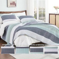 Andency Mint Green Striped Oversized King Quilt Set  3 Pieces (1 Quilt And 2 Pillowcases) Patchwork Bedspread Coverlet Set  Soft Lightweight Quilted Bedding Set(Super King-120X120Inch