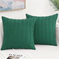 Decoruhome Christmas Green Decorative Throw Pillow Covers 16X16 Set Of 2 Soft Corduroy Striped Rectangle Pillow Covers For Couc