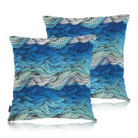 Swono Ocean Wave Pillow Covers, Abstract Swirls Ocean Sea Waves Decorative Pillow Case Home Sofa Cushion Set, Blue Waves Pillow Cushion Cases For Bed/Patio/Garden/Balcony, 2-Pack, 18X18 Inch
