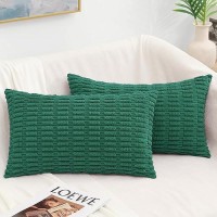 Decoruhome Christmas Green Lumbar Decorative Throw Pillow Covers 12X20 Set Of 2 Soft Corduroy Striped Rectangle Pillow Covers F