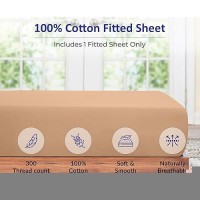 Royale Linens 300 Thread Count 100 Long Staple Combed Cotton Fitted Sheet Super Soft Deep Pocket Bottom Sheet Sand Fitted S