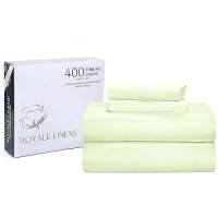 Royale Linens 400 Thread Count 100% American Grown Cotton 4 Piece Sateen Full Sheet Set - 1 Fitted Sheet  1 Flat Sheet  2 Pillow Case - Green Full Bedsheet - Cotton Sheets - (Full  Florentine Sage)