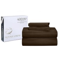 Royale Linens 400 Thread Count 100% American Grown Cotton 4 Piece Sateen Queen Sheet Set - 1 Fitted Sheet  1 Flat Sheet  2 Pillow Case - Brown Queen Bedsheet - Cotton Sheets - (Queen  Hazel Nut)