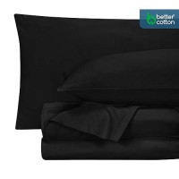 Royale Linens 400 Thread Count 100% American Grown Cotton 4 Piece Sateen King Sheet Set - 1 Fitted Sheet  1 Flat Sheet  2 Pillow Case - Black King Bedsheet - Cotton Sheets - (King  Night Black)