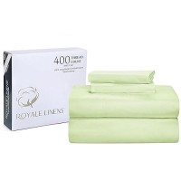 Royale Linens 400 Thread Count 100% American Grown Cotton 4 Piece Sateen King Sheet Set - 1 Fitted Sheet  1 Flat Sheet  2 Pillow Case - Green King Bedsheet - Cotton Sheets - (King  Florentine Sage)