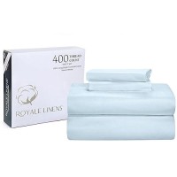 Royale Linens 400 Thread Count 100% American Grown Cotton 3 Piece Sateen Twin Sheet Set - 1 Fitted Sheet  1 Flat Sheet  1 Pillow Case - Blue Twin Bedsheet - Cotton Sheets - (Twin  Caribbean Blue)