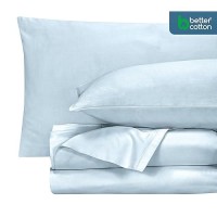 Royale Linens 400 Thread Count 100% American Grown Cotton 3 Piece Sateen Twin Sheet Set - 1 Fitted Sheet  1 Flat Sheet  1 Pillow Case - Blue Twin Bedsheet - Cotton Sheets - (Twin  Caribbean Blue)