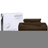 Royale Linens 400 Thread Count 100% American Grown Cotton 4 Piece Sateen King Sheet Set - 1 Fitted Sheet  1 Flat Sheet  2 Pillow Case - Brown King Bedsheet - Cotton Sheets - (King  Hazel Nut)