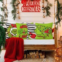 Xgxhzylc Christmas Pillow Covers 18X18 Inch Set Of 4 Merry Christmas Grinch Pillows Decor Grinchmas Farmhouse Throw Pillow Cove