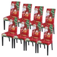 Searchi Christmas Dining Room Chair Covers Set Of 8 Stretch Xmas Chair Slipcovers Protector Spandex Washable Kitchen Parsons C