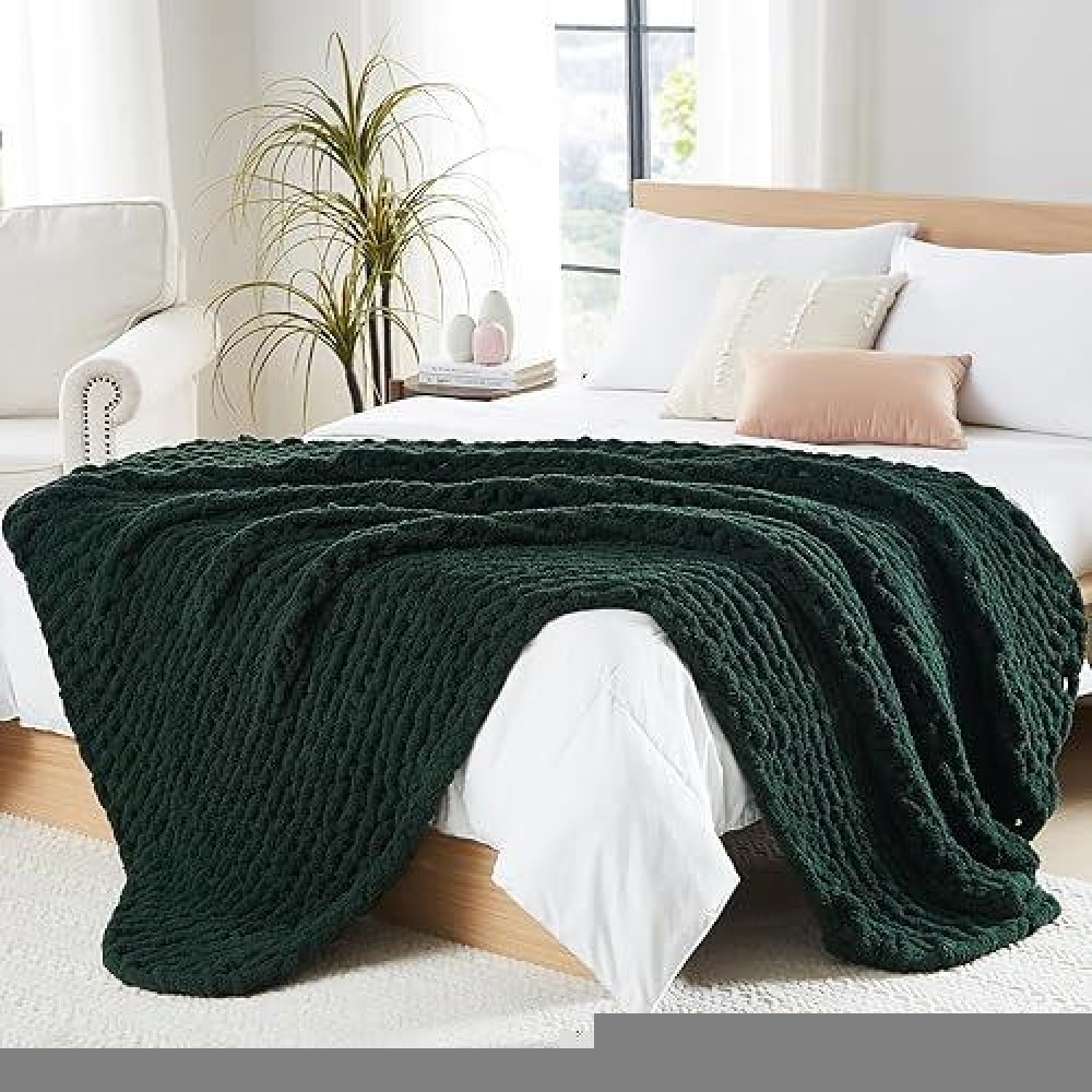 L'Agraty Chunky Knit Blanket Throw - Soft Chunky Throw Blanket 50X60: 100% Hand Kintted Chenile Crochet Throw Blanket For Couch - Large Cable Knit Chunky Blanket For Home Decor(Olive Green)