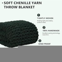 L'Agraty Chunky Knit Blanket Throw - Soft Chunky Throw Blanket 50X60: 100% Hand Kintted Chenile Crochet Throw Blanket For Couch - Large Cable Knit Chunky Blanket For Home Decor(Olive Green)