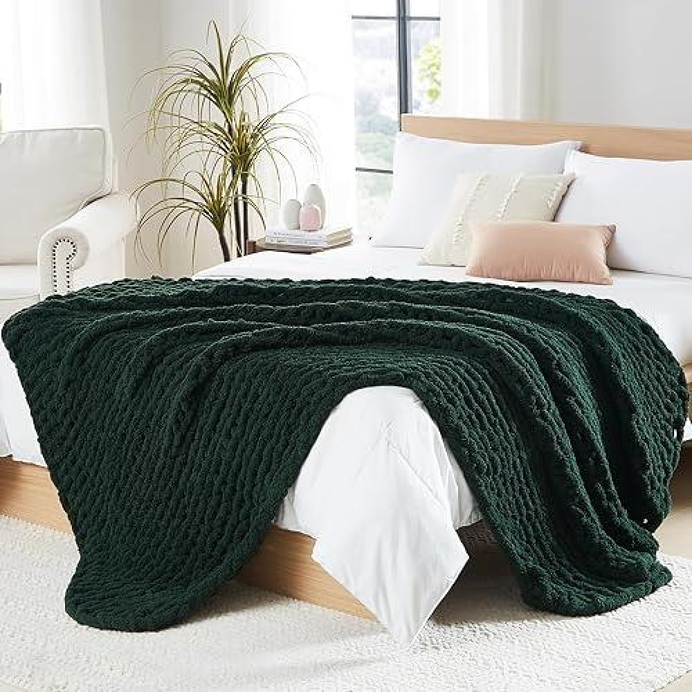 L'Agraty Chunky Knit Blanket Throw - Soft Chunky Throw Blanket 30X40: 100% Hand Kintted Chenile Crochet Throw Blanket For Couch - Large Cable Knit Chunky Blanket For Home Decor(Olive Green)