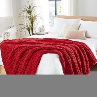 L'Agraty Chunky Knit Blanket Throw - Soft Chunky Throw Blanket 40X50: 100% Hand Kintted Chenile Crochet Blanket Large Cable Knit Chunky Blanket - Rope Knot Throw Blanket For Couch Home Decor(Red)