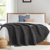 L'Agraty Chunky Knit Blanket Throw - Soft Chunky Throw Blanket 50X60: 100% Hand Kintted Chenile Crochet Throw Blanket For Couch - Large Cable Knit Chunky Blanket For Home Decor(Dark Grey)