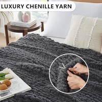 L'Agraty Chunky Knit Blanket Throw - Soft Chunky Throw Blanket 30X40: 100% Hand Kintted Chenile Crochet Throw Blanket For Couch - Large Cable Knit Chunky Blanket For Home Decor(Dark Grey)