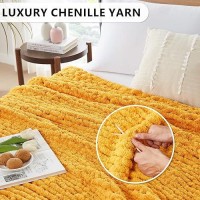 L'Agraty Chunky Knit Blanket Throw - Soft Chunky Throw Blanket 30X40: 100% Hand Kintted Chenile Crochet Throw Blanket For Couch - Large Cable Knit Chunky Blanket For Home Decor(Mustard Yellow)