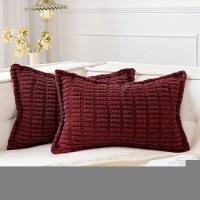 Miulee Christmas Burgundy Corduroy Decorative Throw Pillow Covers Pack Of 2 Soft Striped Pillows Pillowcases With Broad Edge Mod