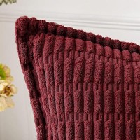 Miulee Christmas Burgundy Corduroy Decorative Throw Pillow Covers Pack Of 2 Soft Striped Pillows Pillowcases With Broad Edge Mod