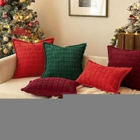 Miulee Christmas Burgundy Corduroy Decorative Throw Pillow Covers Pack Of 2 Soft Striped Pillows Pillowcases With Broad Edge Mod