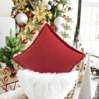 Zwjd Christmas Pillow Covers 12X20 Set Of 2 Christmas Throw Pillow Covers With Fringe Chic Cotton Christmas Decorative Pillows Square Cushion Covers For Sofa Couch Bed Living Room Farmhouse Boho Decor