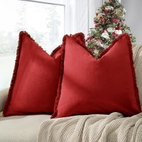 Zwjd Christmas Pillow Covers 18X18 Set Of 2 Christmas Throw Pillow Covers With Fringe Chic Cotton Christmas Decorative Pillows Square Cushion Covers For Sofa Couch Bed Living Room Farmhouse Boho Decor