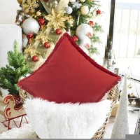 Zwjd Christmas Pillow Covers 18X18 Set Of 2 Christmas Throw Pillow Covers With Fringe Chic Cotton Christmas Decorative Pillows Square Cushion Covers For Sofa Couch Bed Living Room Farmhouse Boho Decor