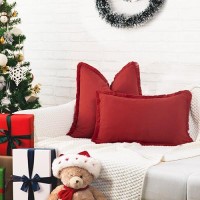 Zwjd Christmas Pillow Covers 20X20 Set Of 2 Christmas Red Throw Pillow Covers With Fringe Chic Cotton Christmas Decorative Pillows Square Cushion Covers For Sofa Couch Bed Living Room Farmhouse Decor