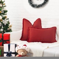 Zwjd Christmas Pillow Covers 22X22 Set Of 2 Christmas Red Throw Pillow Covers With Fringe Chic Cotton Christmas Decorative Pillows Square Cushion Covers For Sofa Couch Bed Living Room Farmhouse Decor