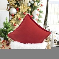 Zwjd Christmas Pillow Covers 22X22 Set Of 2 Christmas Red Throw Pillow Covers With Fringe Chic Cotton Christmas Decorative Pillows Square Cushion Covers For Sofa Couch Bed Living Room Farmhouse Decor